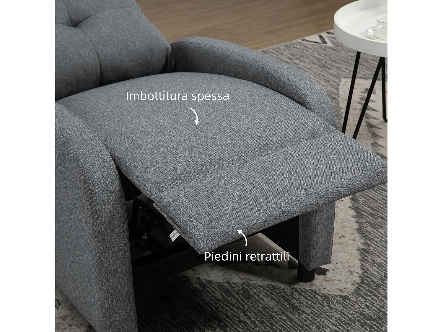 Poltrona reclinabile fino a 155° con poggiapiedi in tessuto grigio