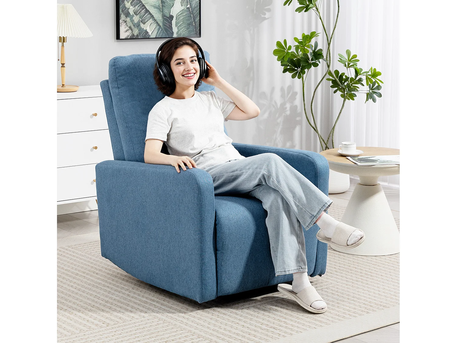 Poltrona relax reclinabile manualmente girevole e funzione dondolo blu