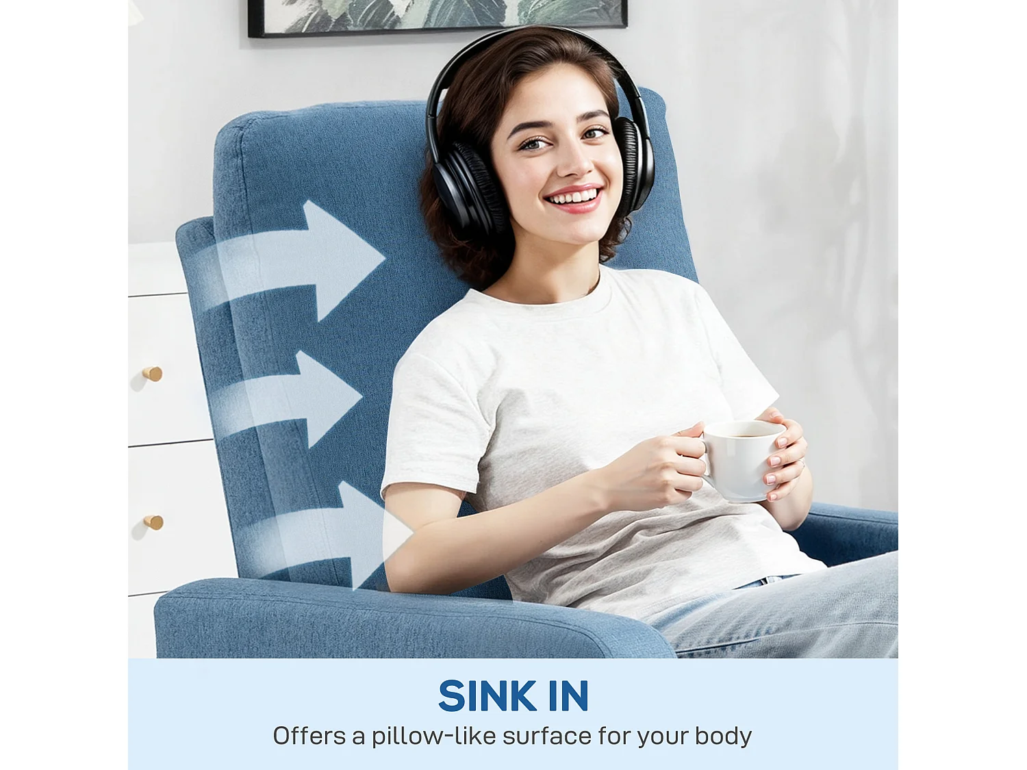 Poltrona relax reclinabile manualmente girevole e funzione dondolo blu