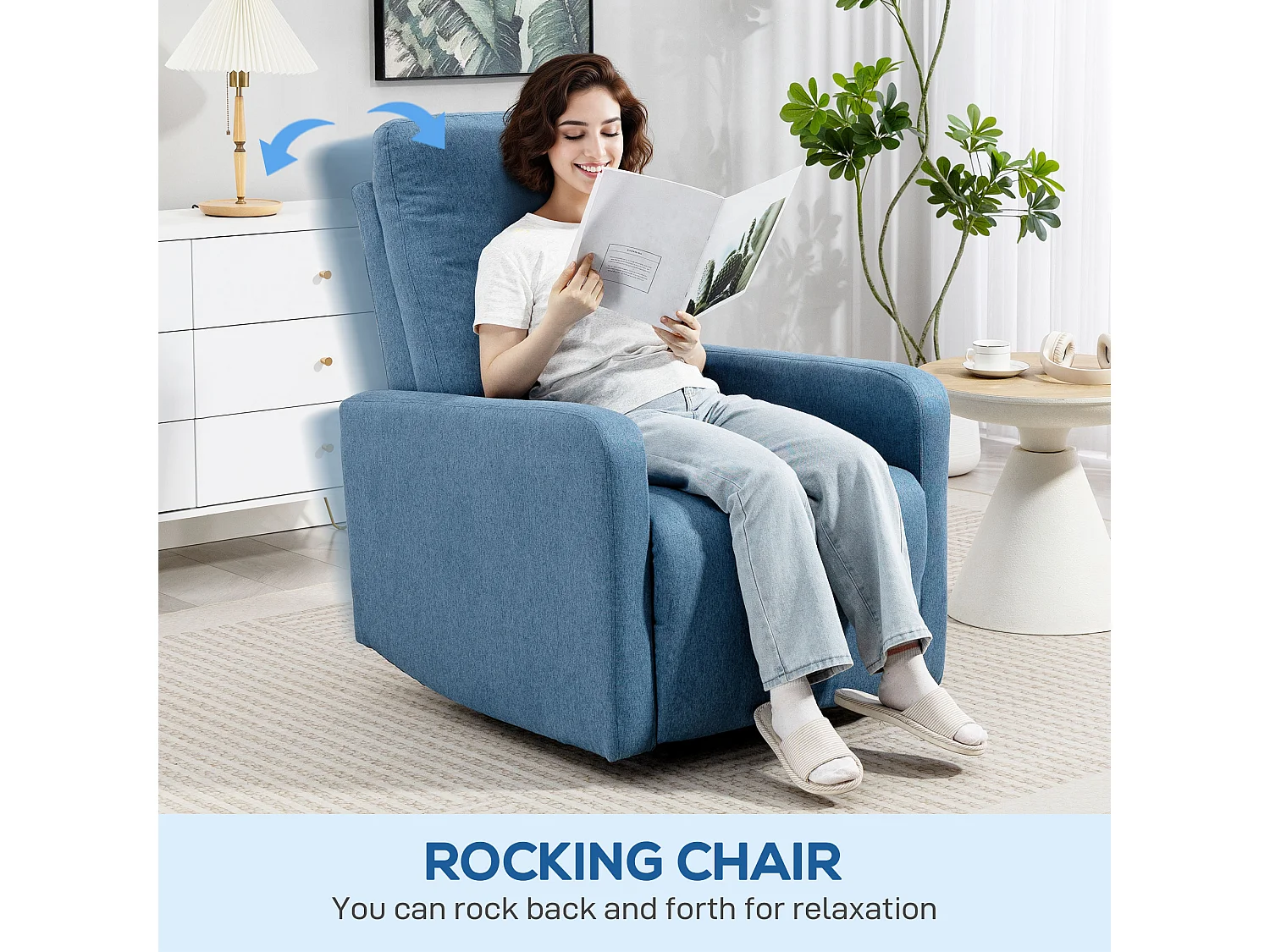 Poltrona relax reclinabile manualmente girevole e funzione dondolo blu
