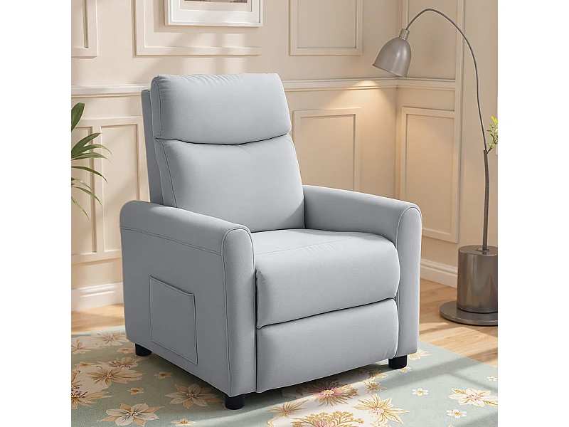 Poltrona reclinabile 135° max in tessuto effetto lino grigio chiaro