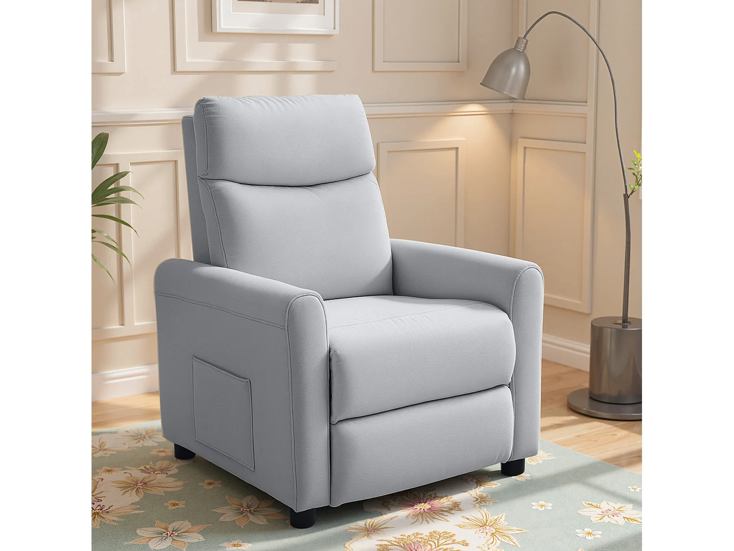 Poltrona reclinabile 135° max in tessuto effetto lino grigio chiaro