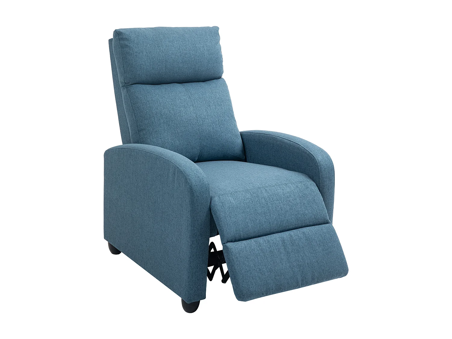 Poltrona reclinabile in tessuto effetto lino blu con poggiapiedi