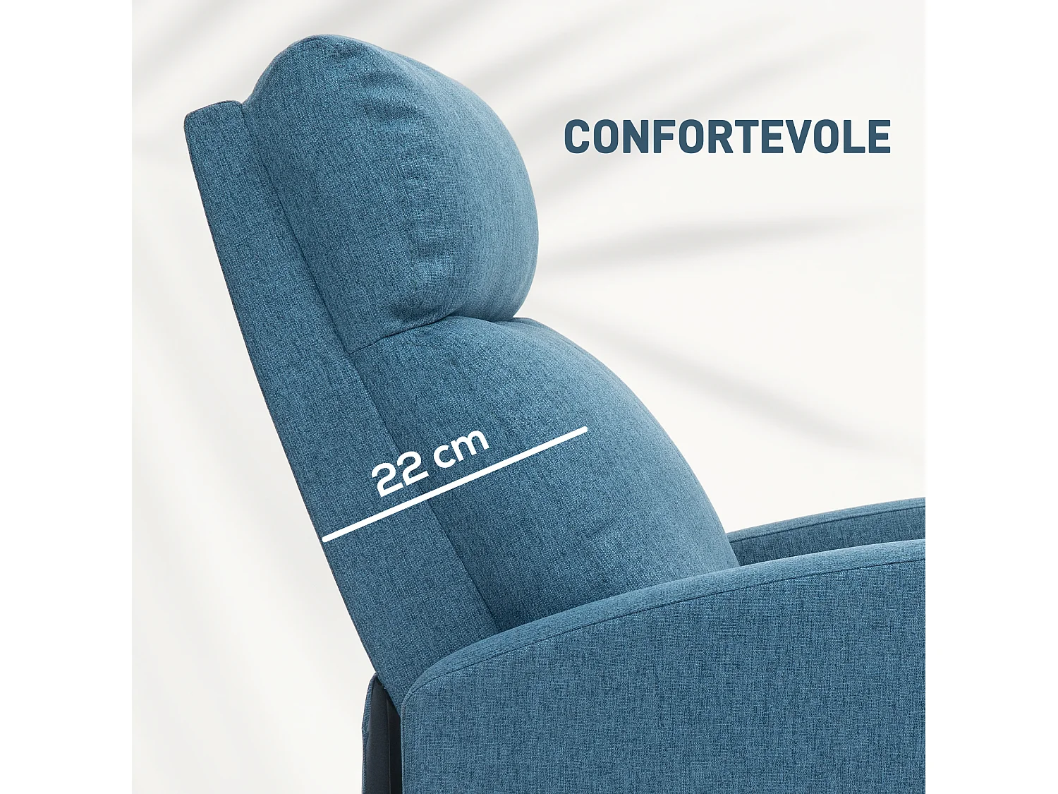 Poltrona reclinabile in tessuto effetto lino blu con poggiapiedi