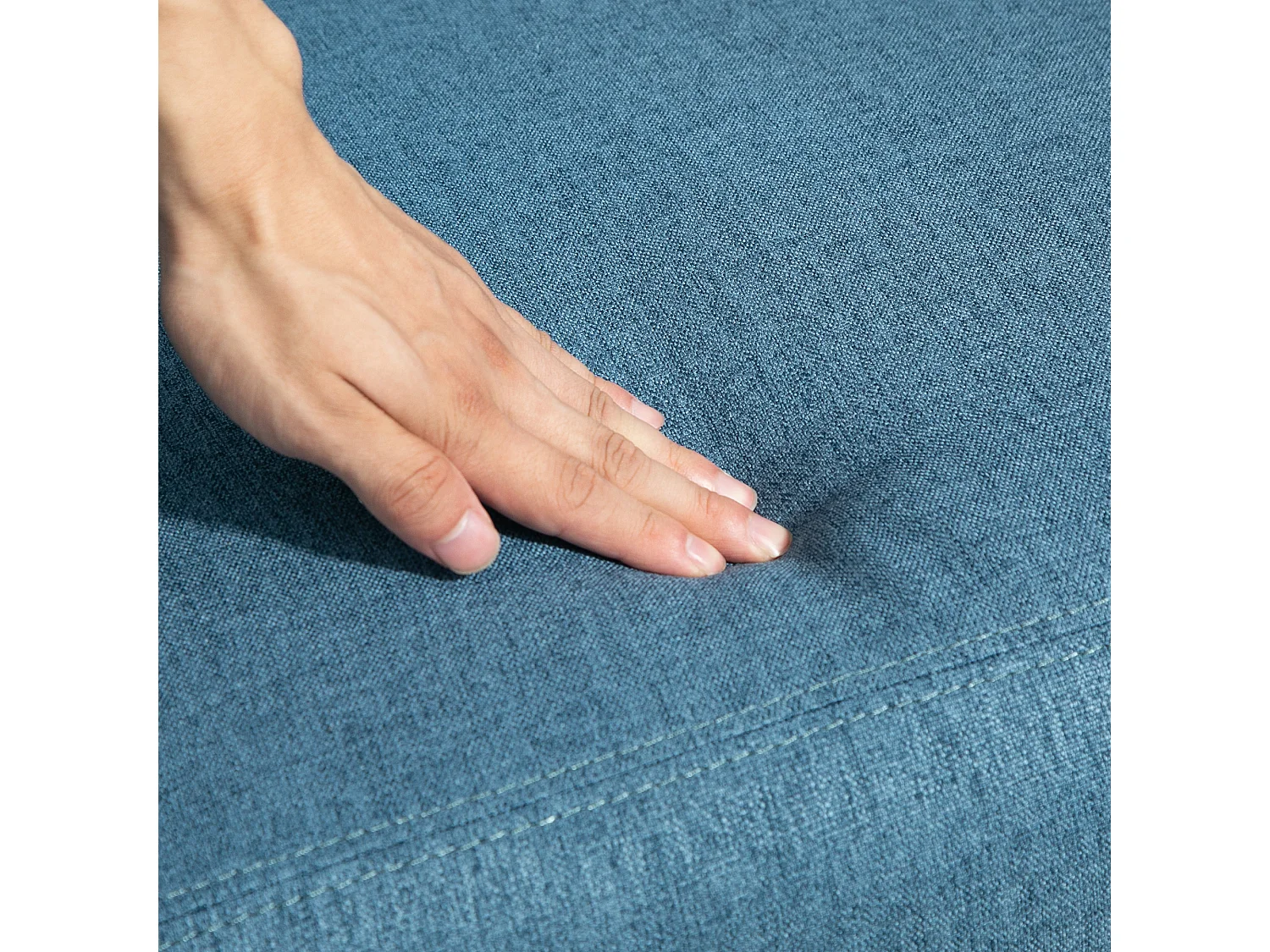 Poltrona reclinabile in tessuto effetto lino blu con poggiapiedi