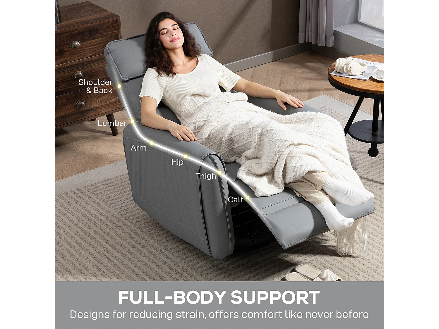 Poltrona relax reclinabile con poggiapiedi e base girevole grigio