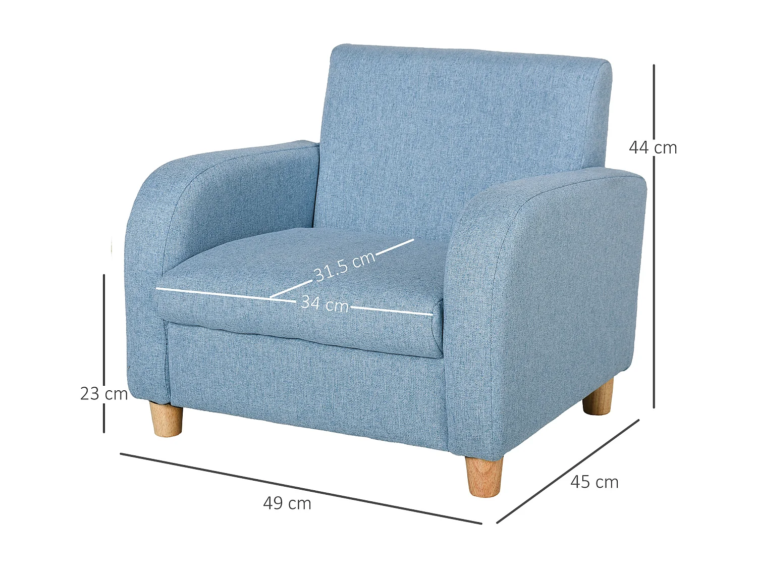 Poltroncina per i Bambini in Tessuto per Cameretta con Imbottitura,Blu