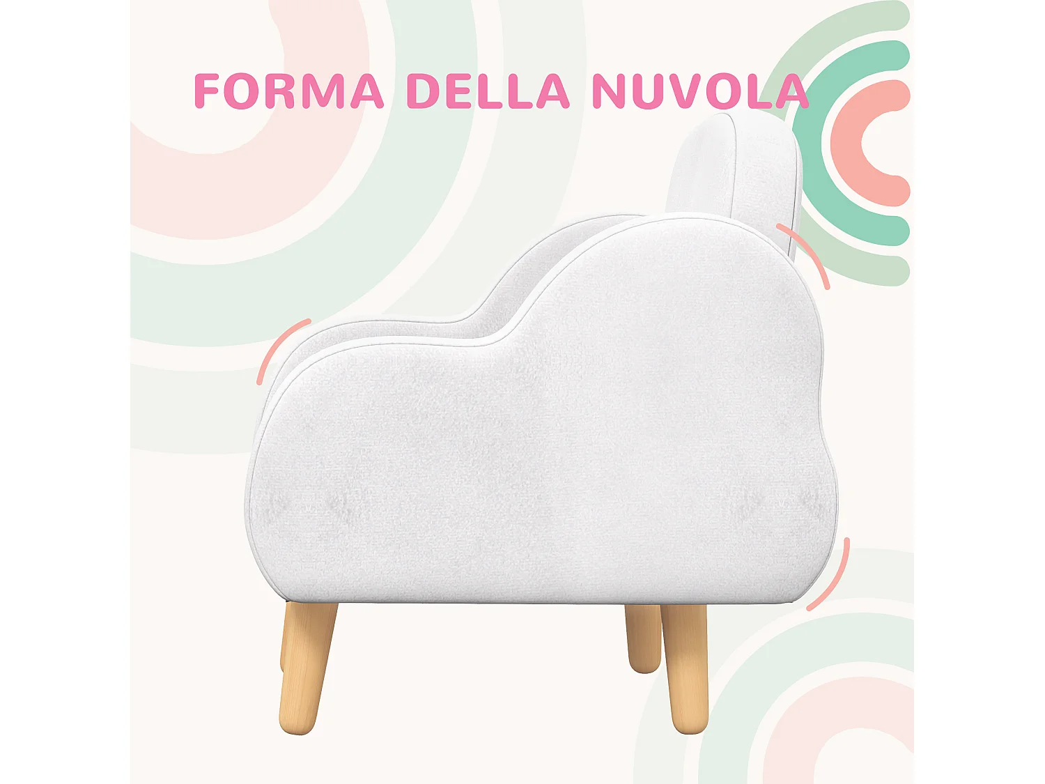 Poltrona per bambini con braccioli a nuvola in tessuto bianca