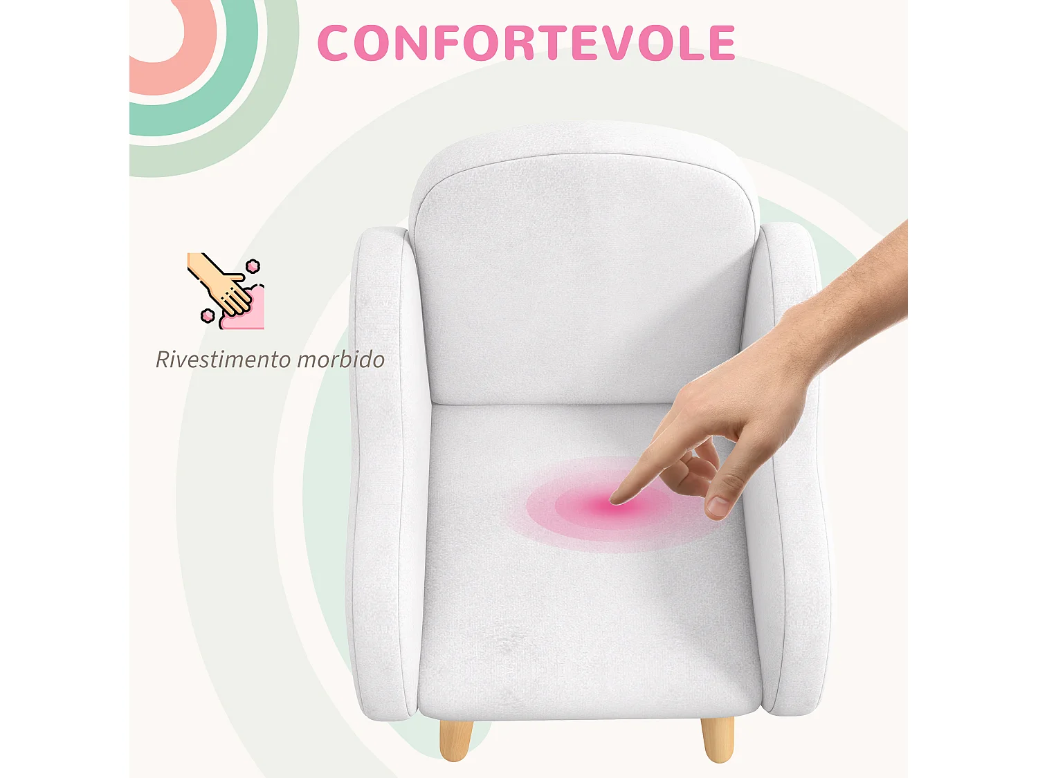 Poltrona per bambini con braccioli a nuvola in tessuto bianca