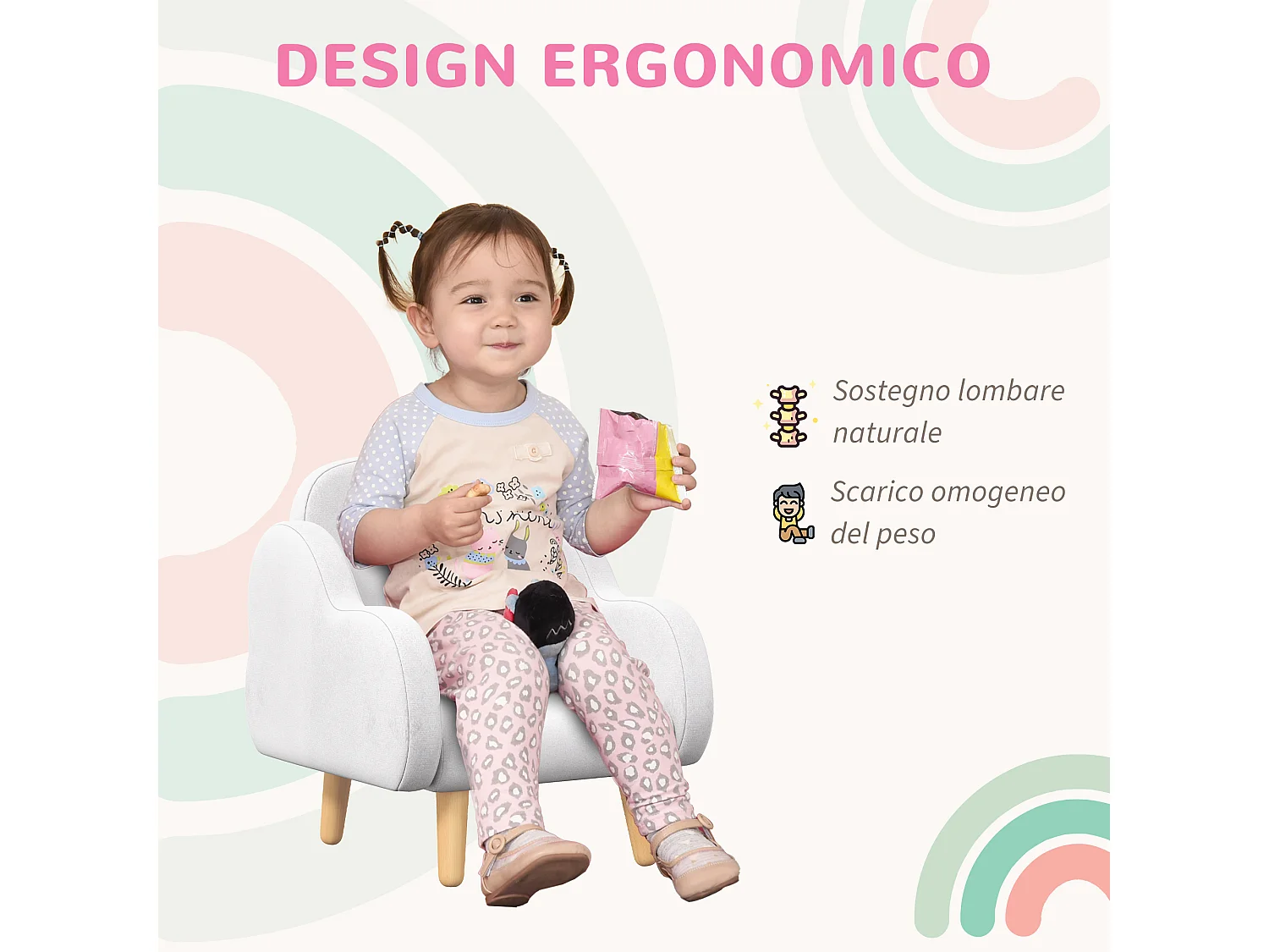 Poltrona per bambini con braccioli a nuvola in tessuto bianca