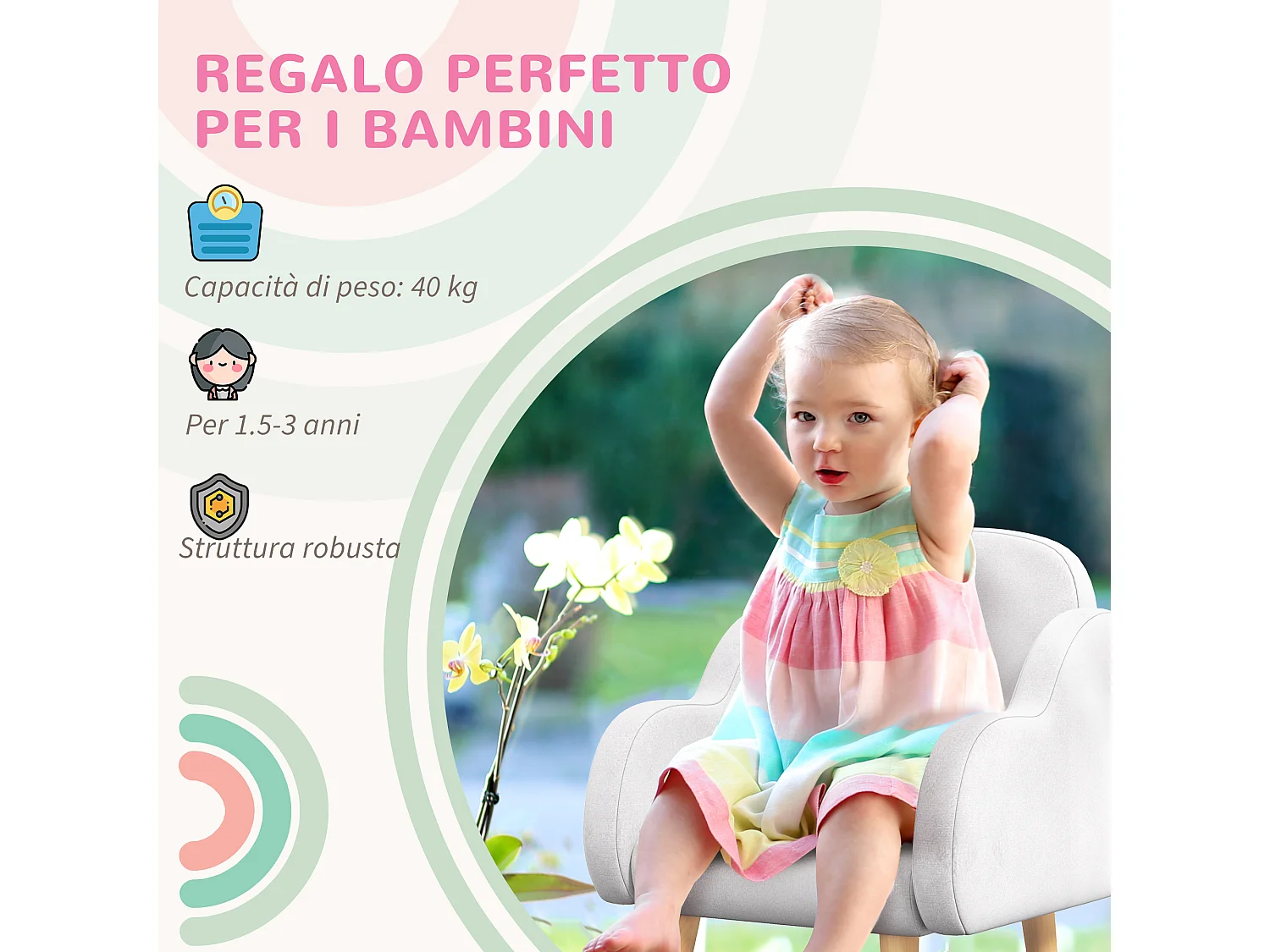 Poltrona per bambini con braccioli a nuvola in tessuto bianca