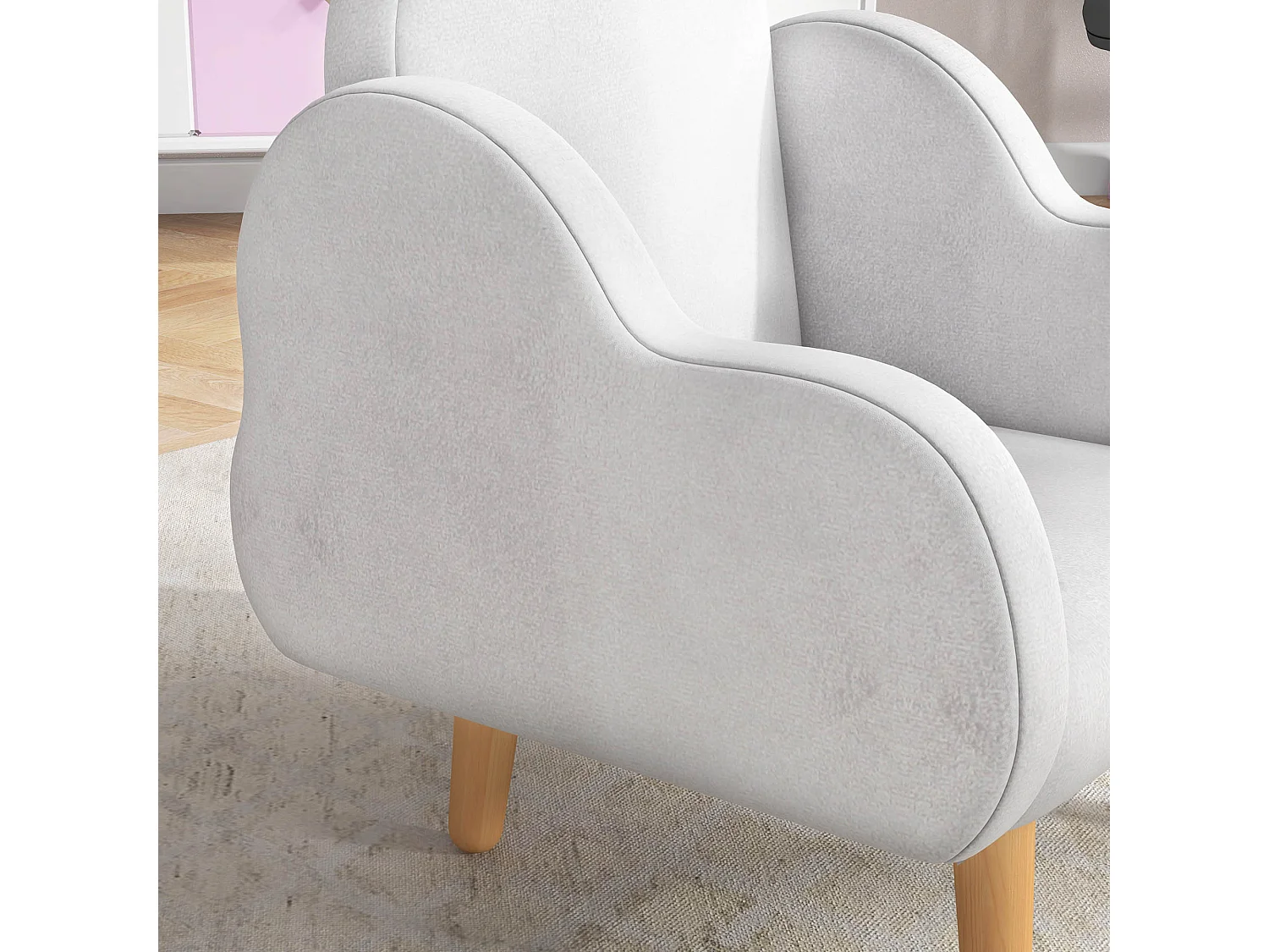 Poltrona per bambini con braccioli a nuvola in tessuto bianca