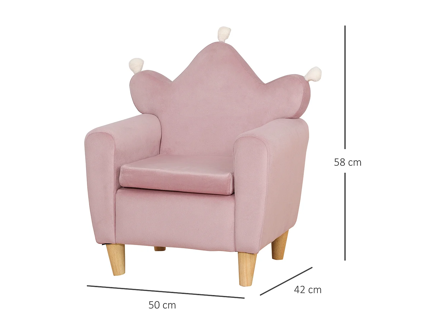 Poltrona per bambini con schienale a corona effetto velluto rosa