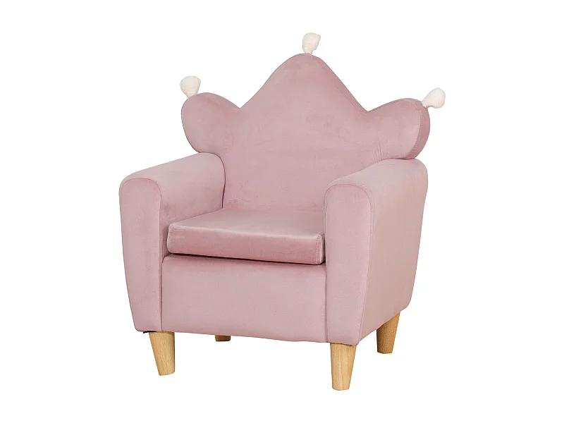 Poltrona per bambini con schienale a corona effetto velluto rosa