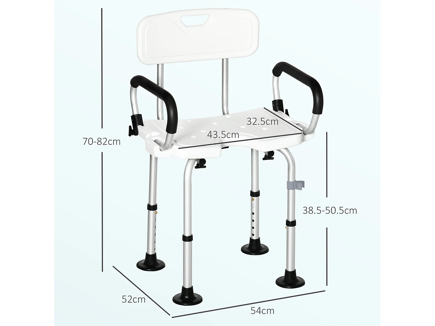 Sedia per doccia con forma a u imbottita 54x52x70-82cm bianco