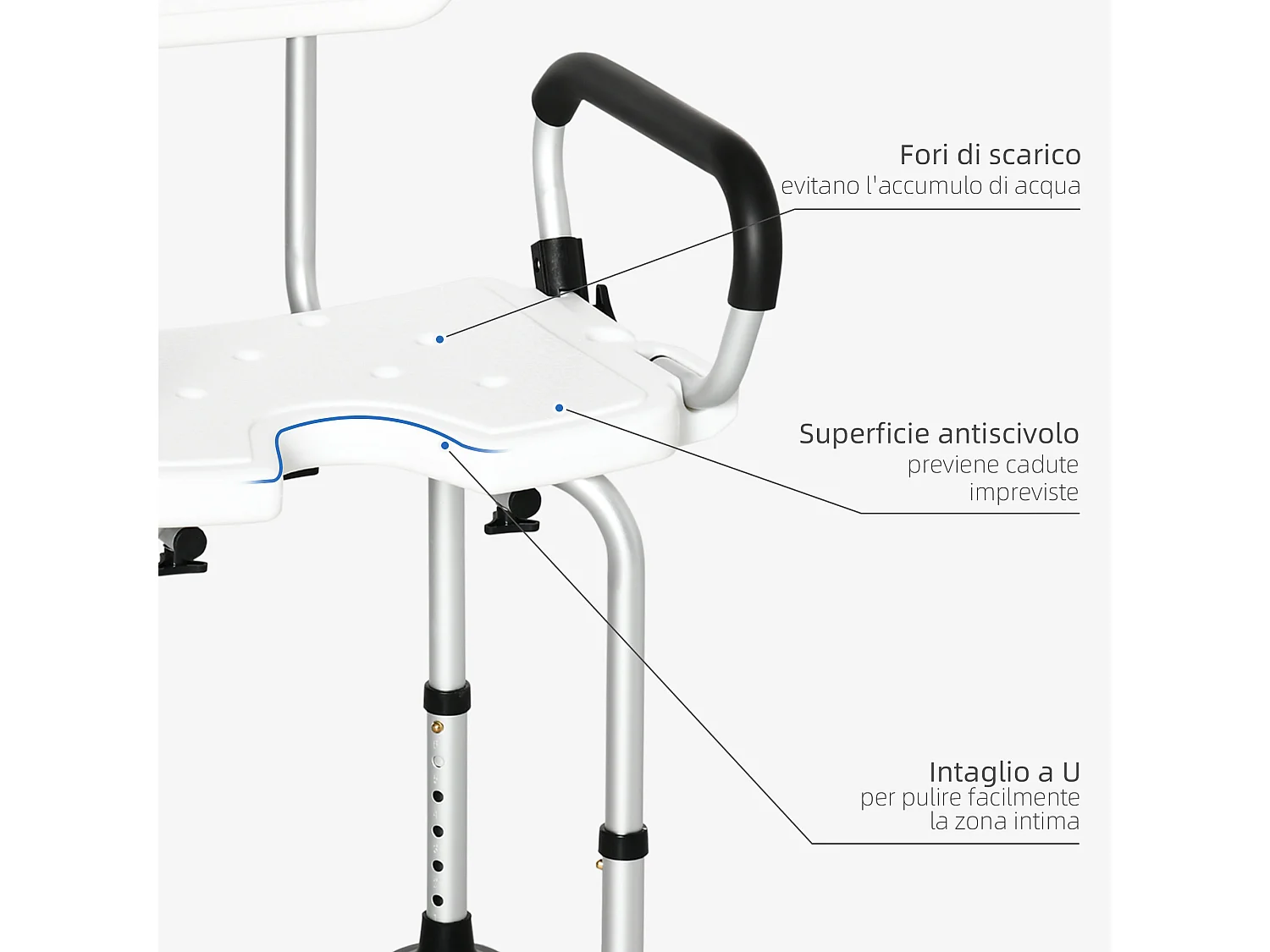 Sedia per doccia con forma a u imbottita 54x52x70-82cm bianco