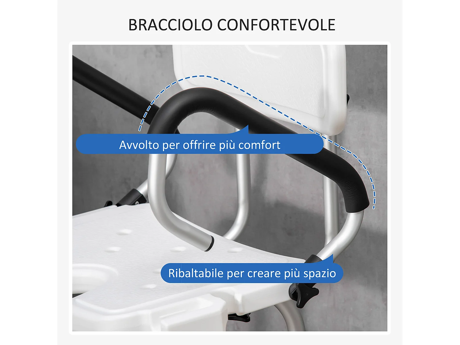 Sedia per doccia con forma a u imbottita 54x52x70-82cm bianco