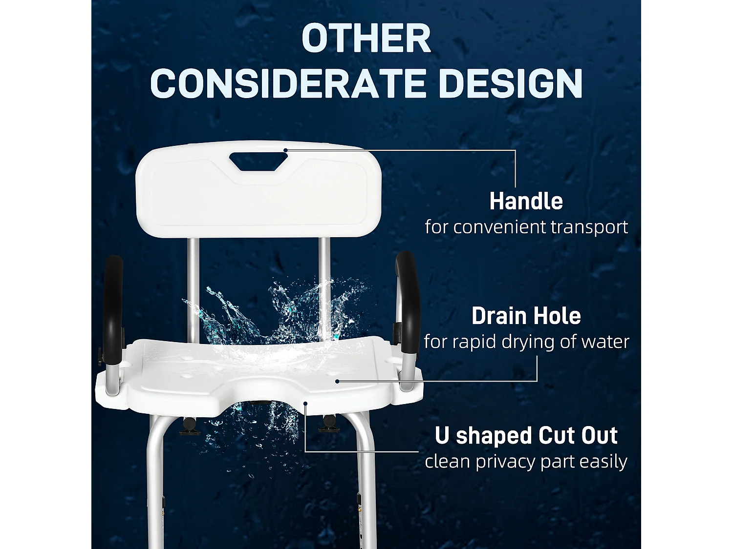 Sedia per doccia con forma a u imbottita 54x52x70-82cm bianco