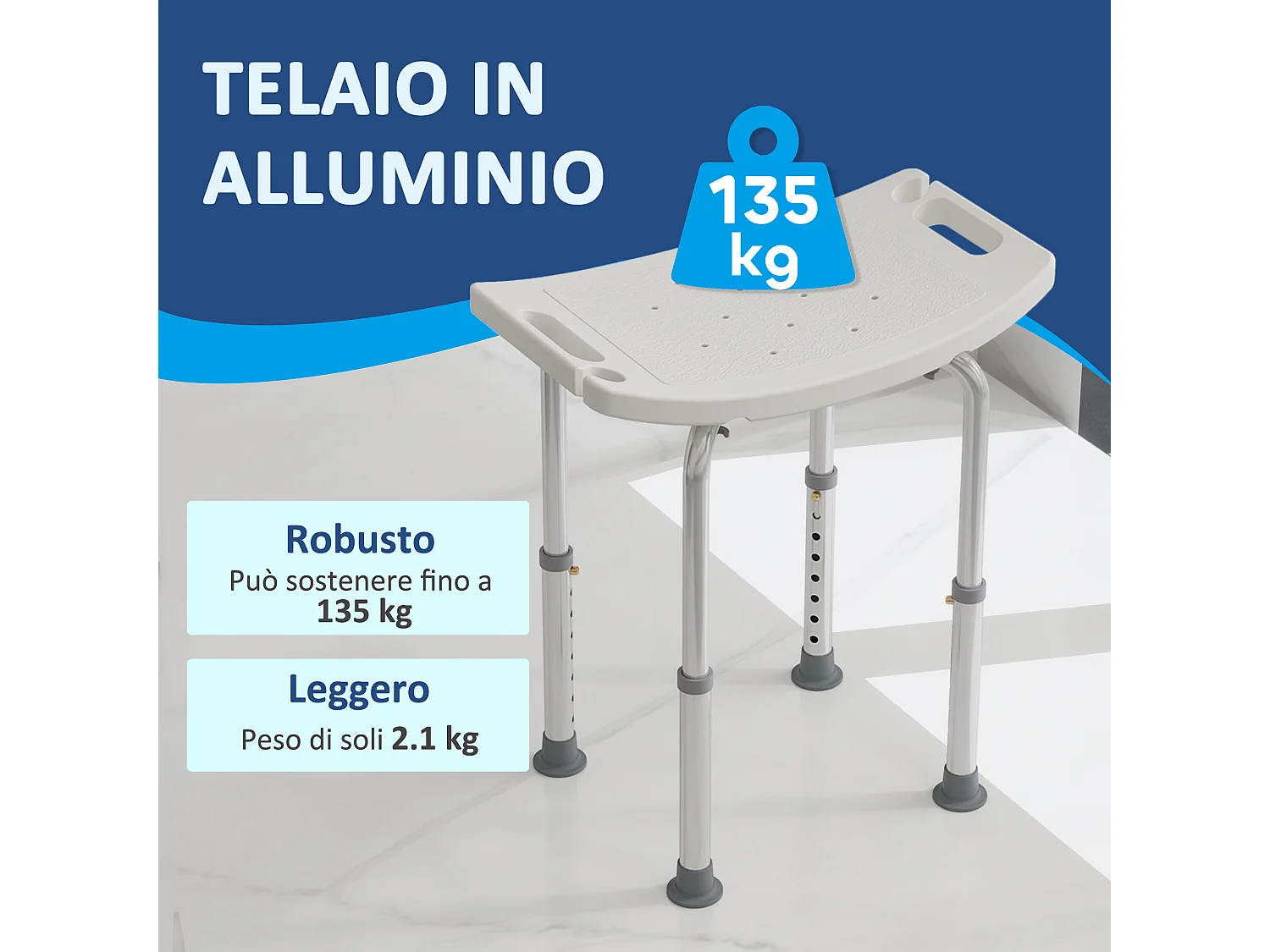 Sgabello da bagno rettangolare per doccia ad altezza regolabile