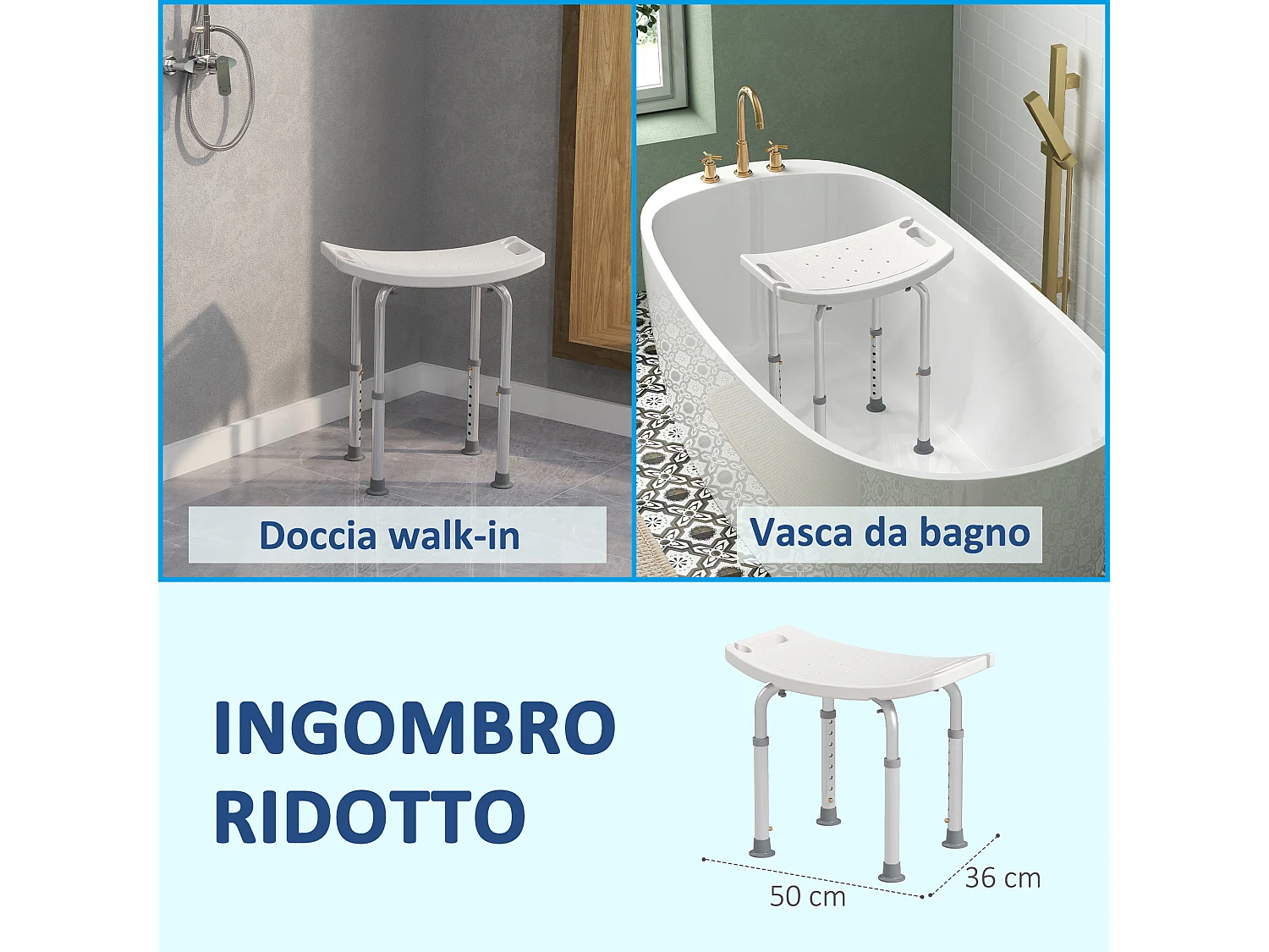 Sgabello da bagno rettangolare per doccia ad altezza regolabile