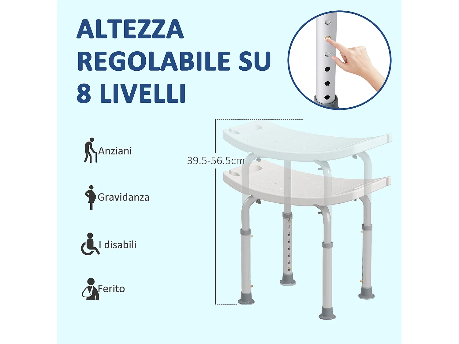 Sgabello da bagno rettangolare per doccia ad altezza regolabile