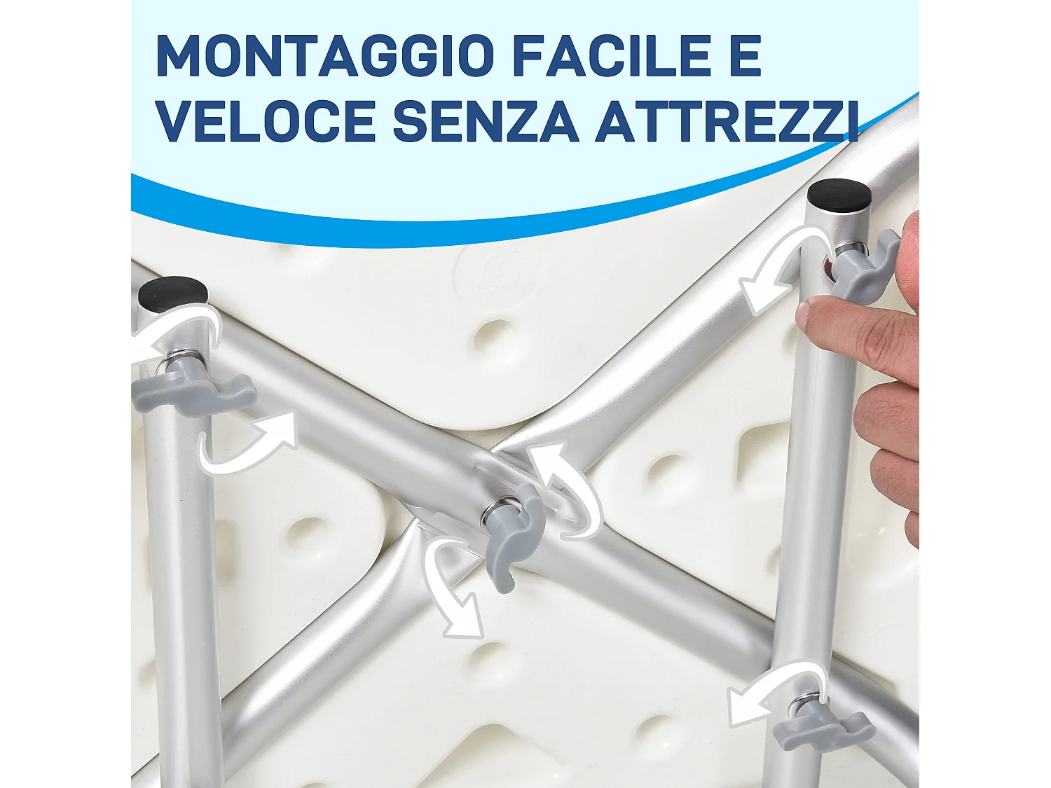 Sedia per doccia con altezza regolabile in alluminio bianco