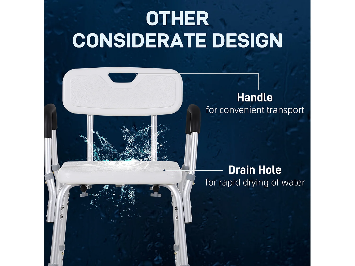 Sedia per doccia con altezza regolabile in alluminio bianco