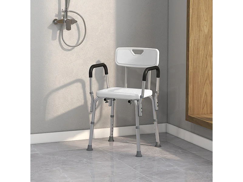 Sedia per doccia con altezza regolabile in alluminio bianco