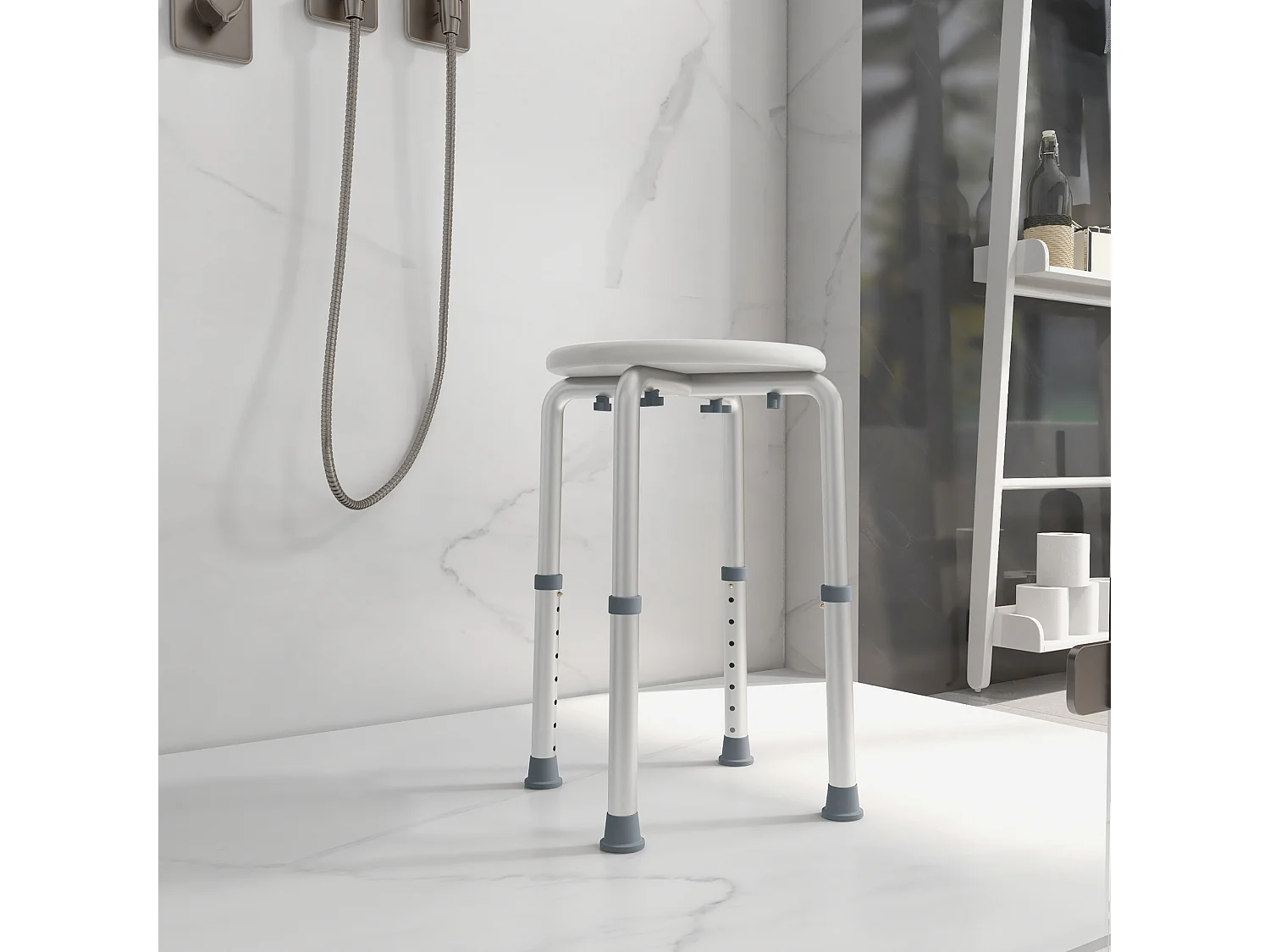 Sedia sgabello per doccia rotondo con altezza regolabile