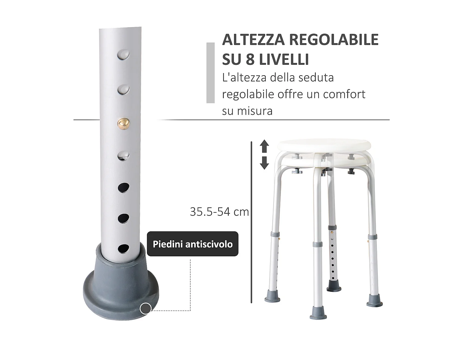 Sedia sgabello per doccia rotondo con altezza regolabile