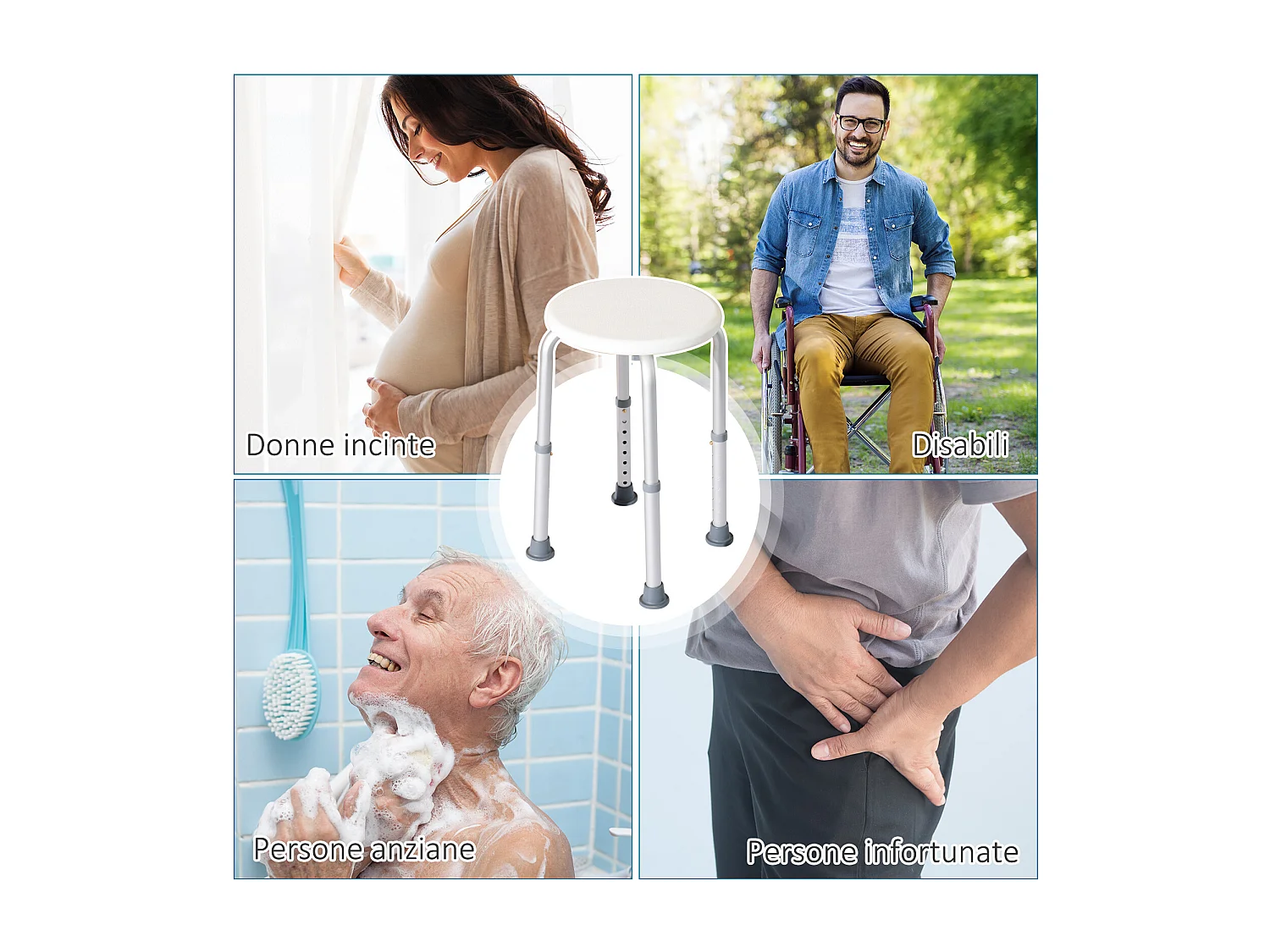 Sedia sgabello per doccia rotondo con altezza regolabile