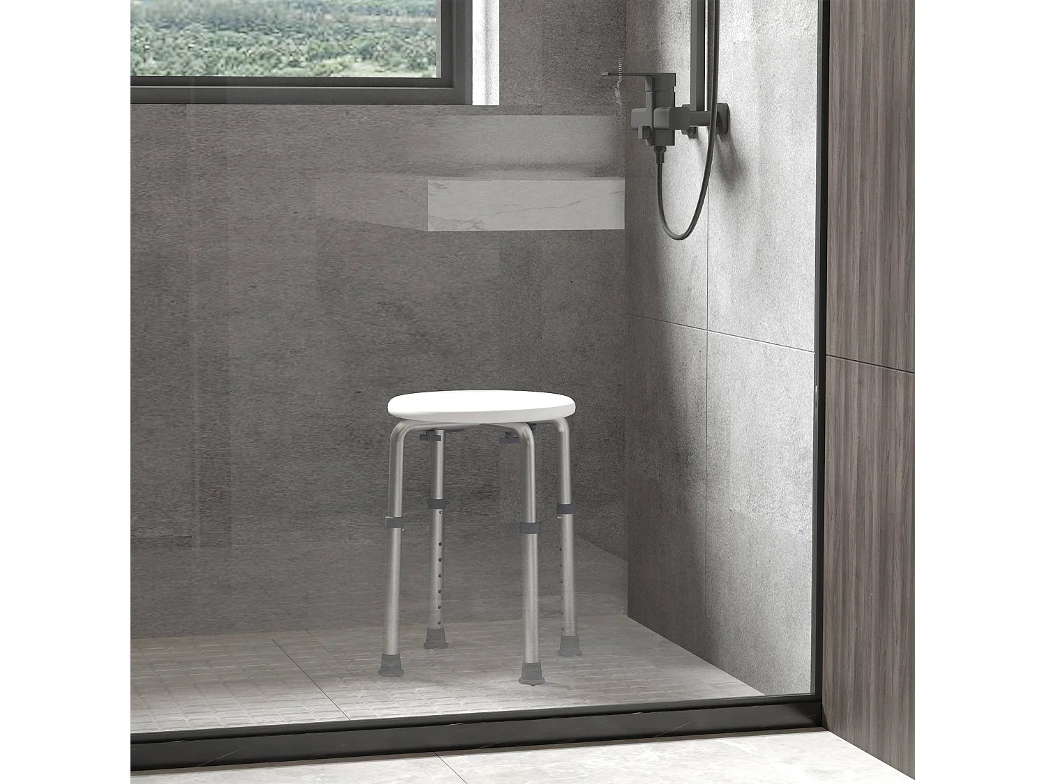 Sedia sgabello per doccia rotondo con altezza regolabile