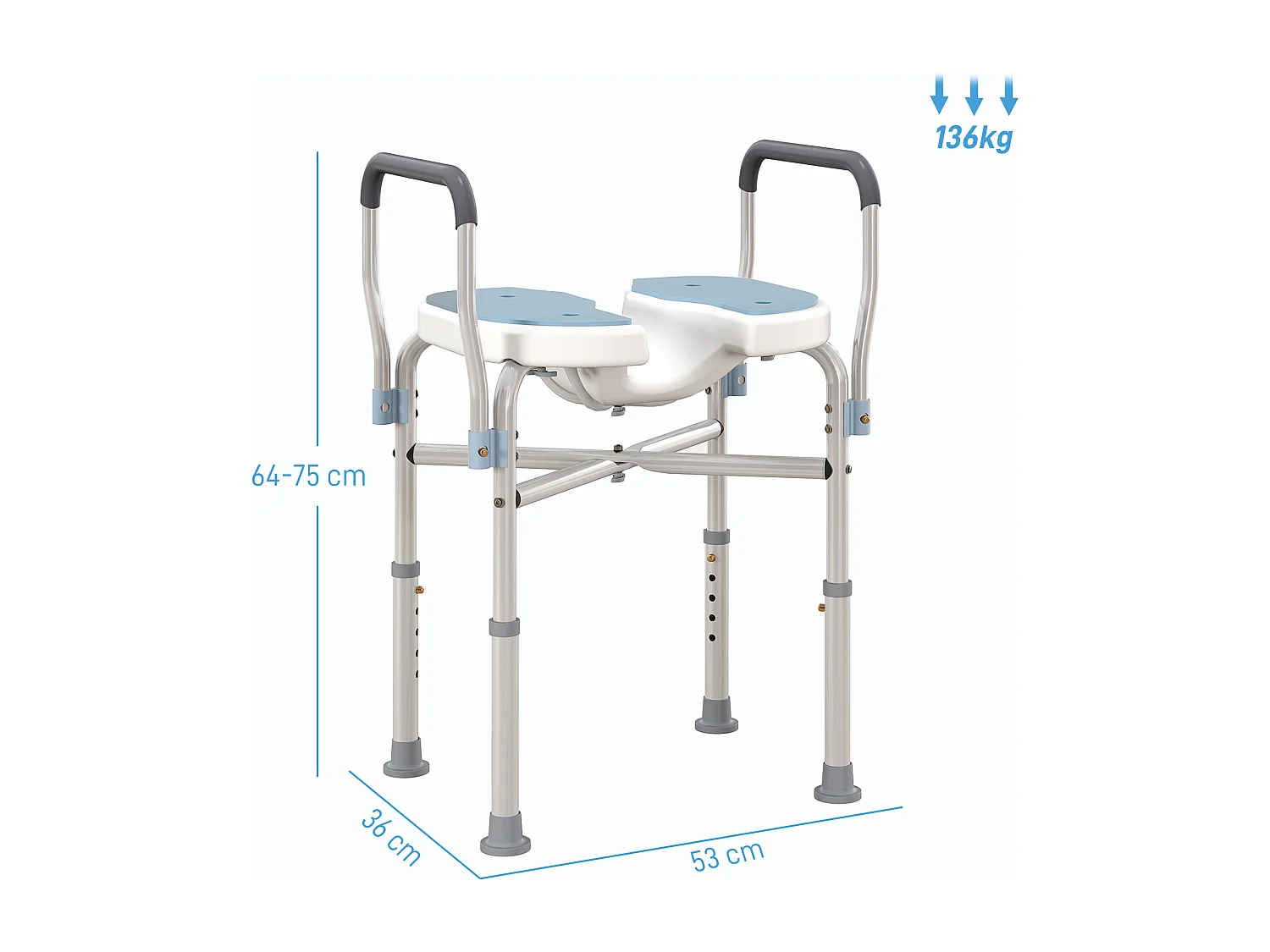 Sgabello per doccia con seduta scanalata e altezza regolabile azzurro