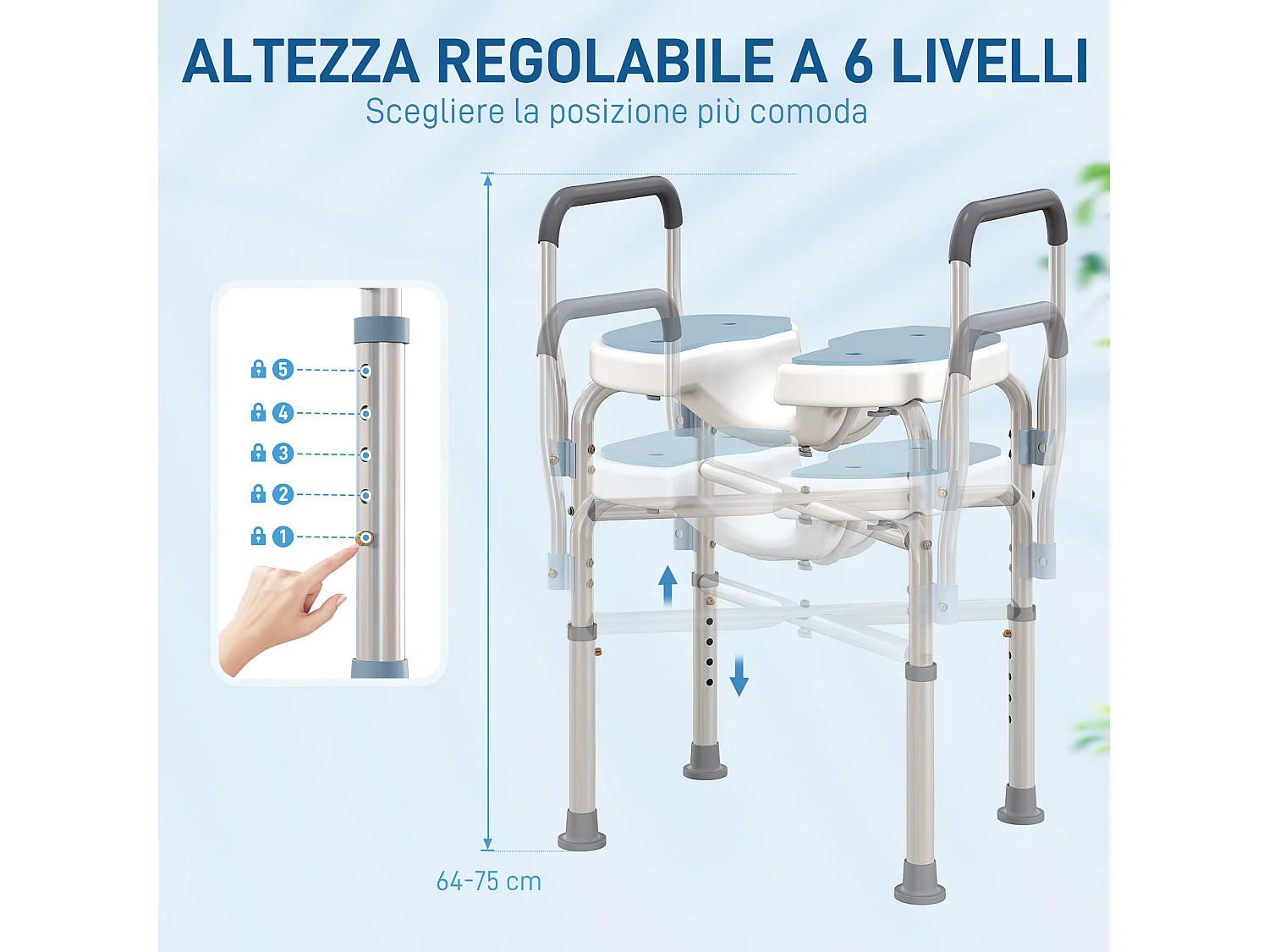 Sgabello per doccia con seduta scanalata e altezza regolabile azzurro