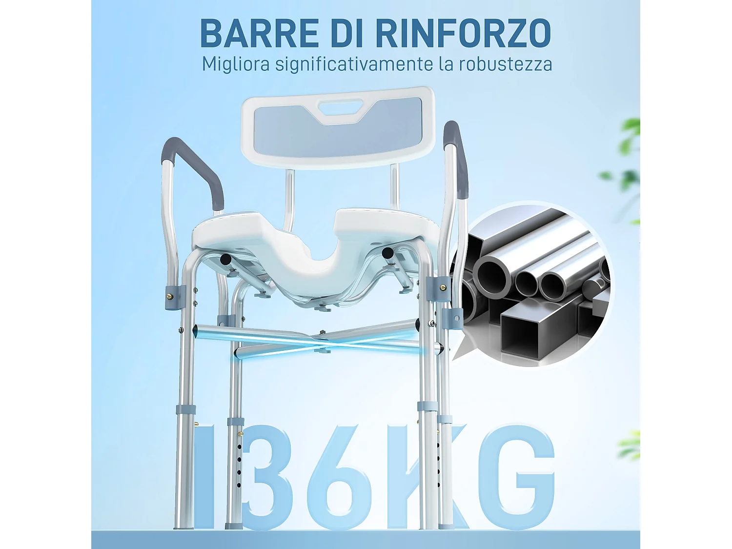 Sgabello per doccia con seduta scanalata e altezza regolabile azzurro