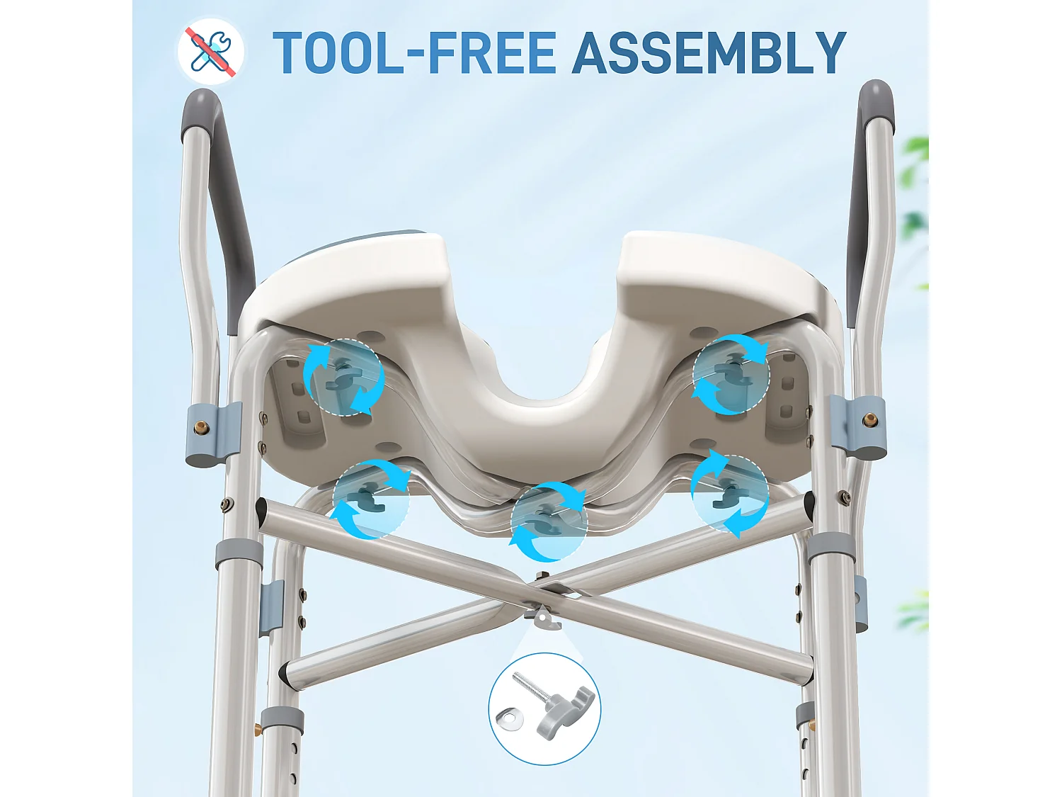 Sgabello per doccia con seduta scanalata e altezza regolabile azzurro