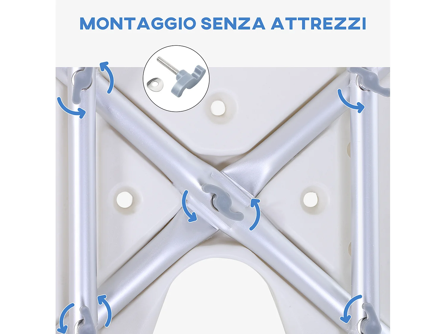 Sedia doccia regolabile su 8 livelli in alluminio e pe bianco argento