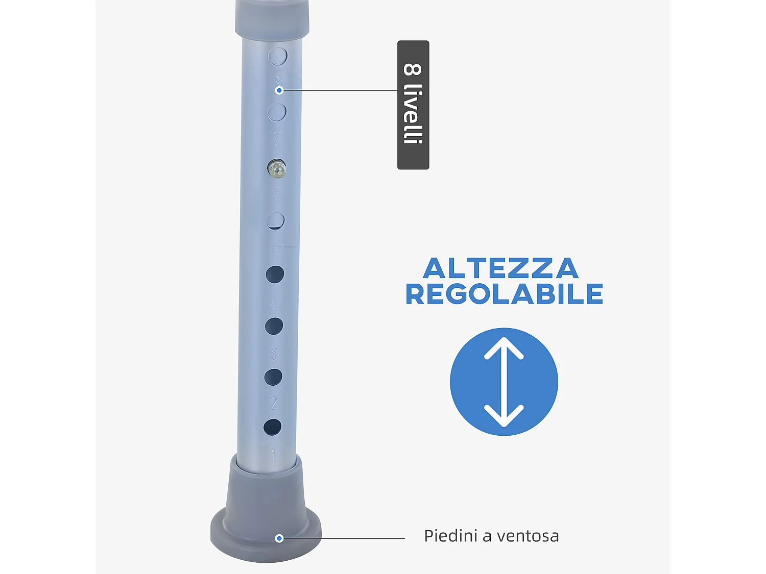 Sedia doccia regolabile su 8 livelli in alluminio e pe bianco argento