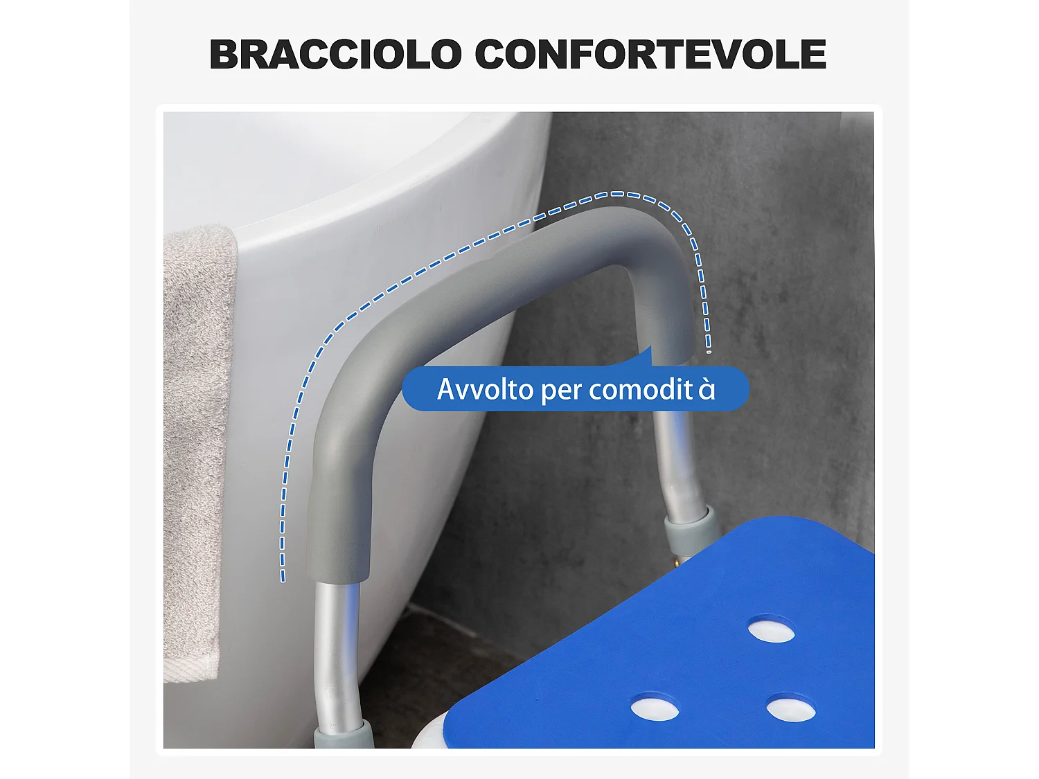 Sedia per doccia altezza regolabile braccioli piedini a ventosa