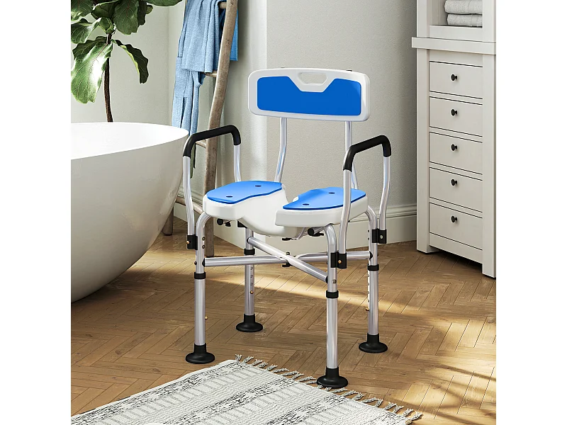 Sedia per doccia con seduta scanalata e altezza regolabile blu