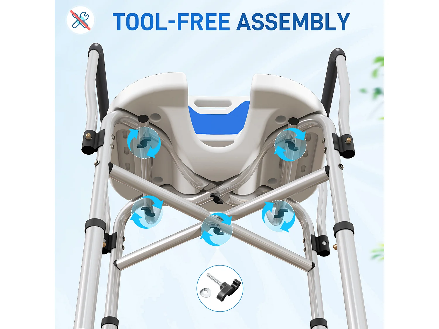 Sedia per doccia con seduta scanalata e altezza regolabile blu