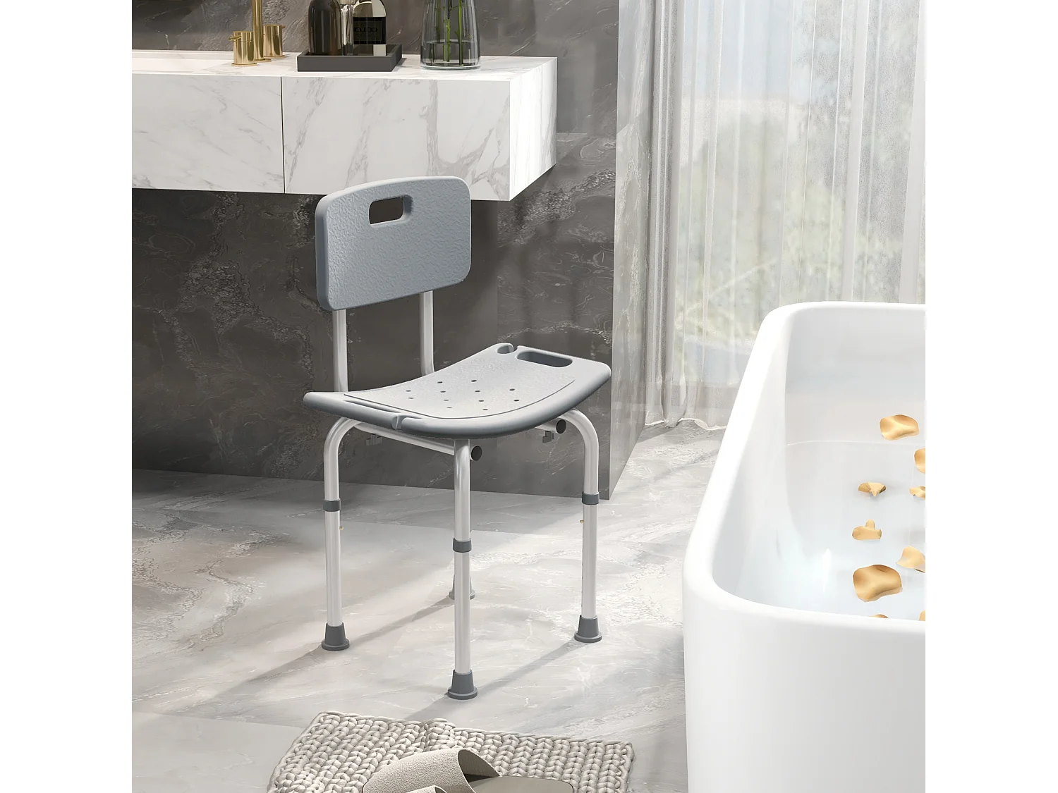 Sedia da doccia regolabile su 8 altezze in alluminio e plastica