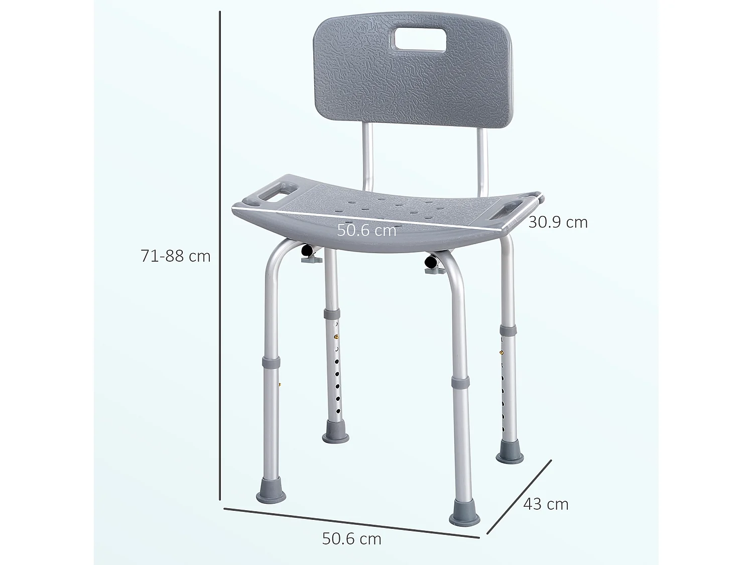 Sedia da doccia regolabile su 8 altezze in alluminio e plastica