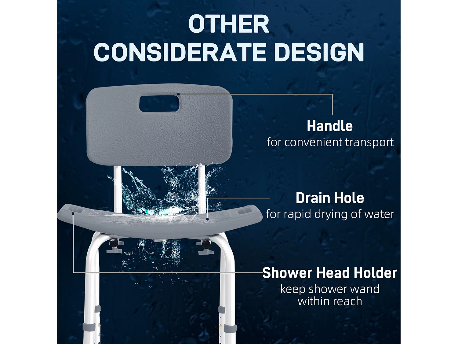 Sedia da doccia regolabile su 8 altezze in alluminio e plastica