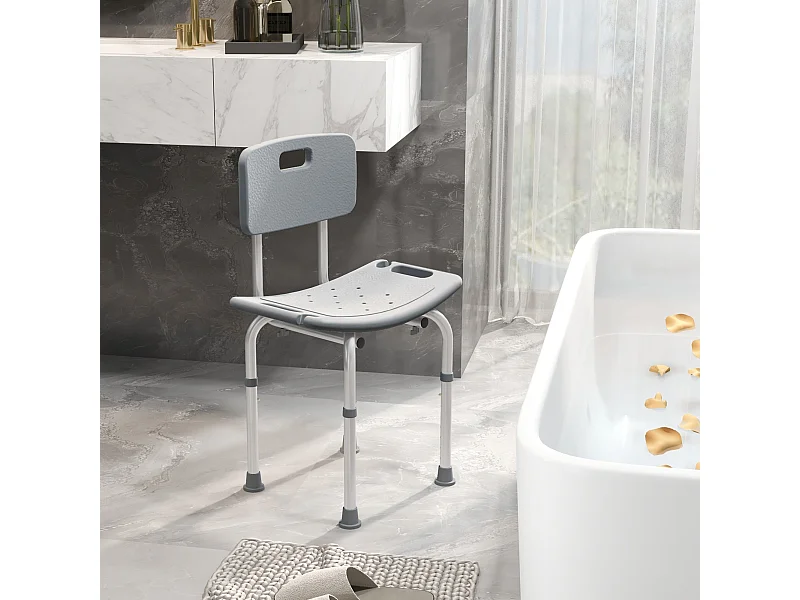 Sedia da doccia regolabile su 8 altezze in alluminio e plastica