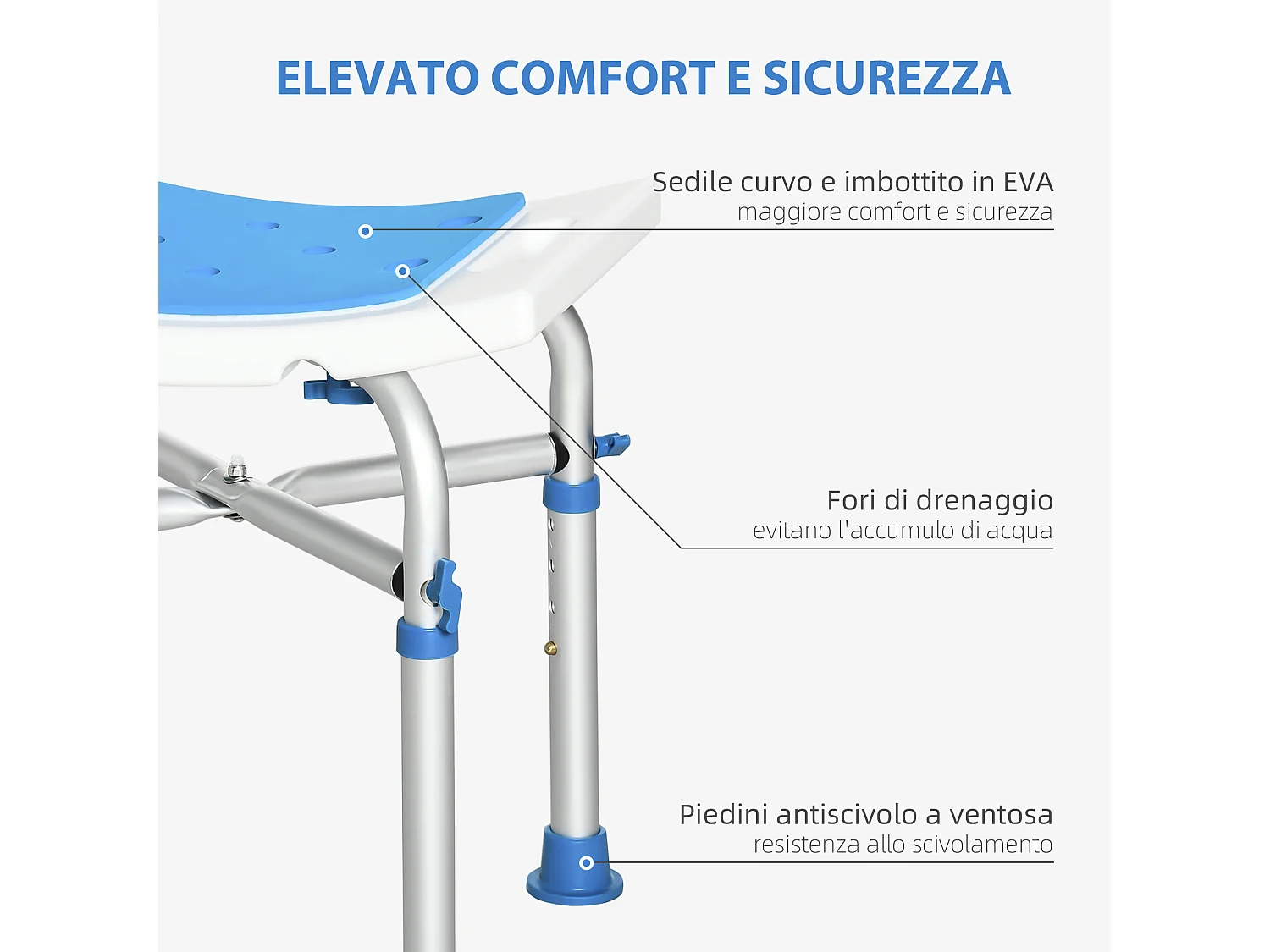 Sgabello per doccia con altezza regolabile in alluminio