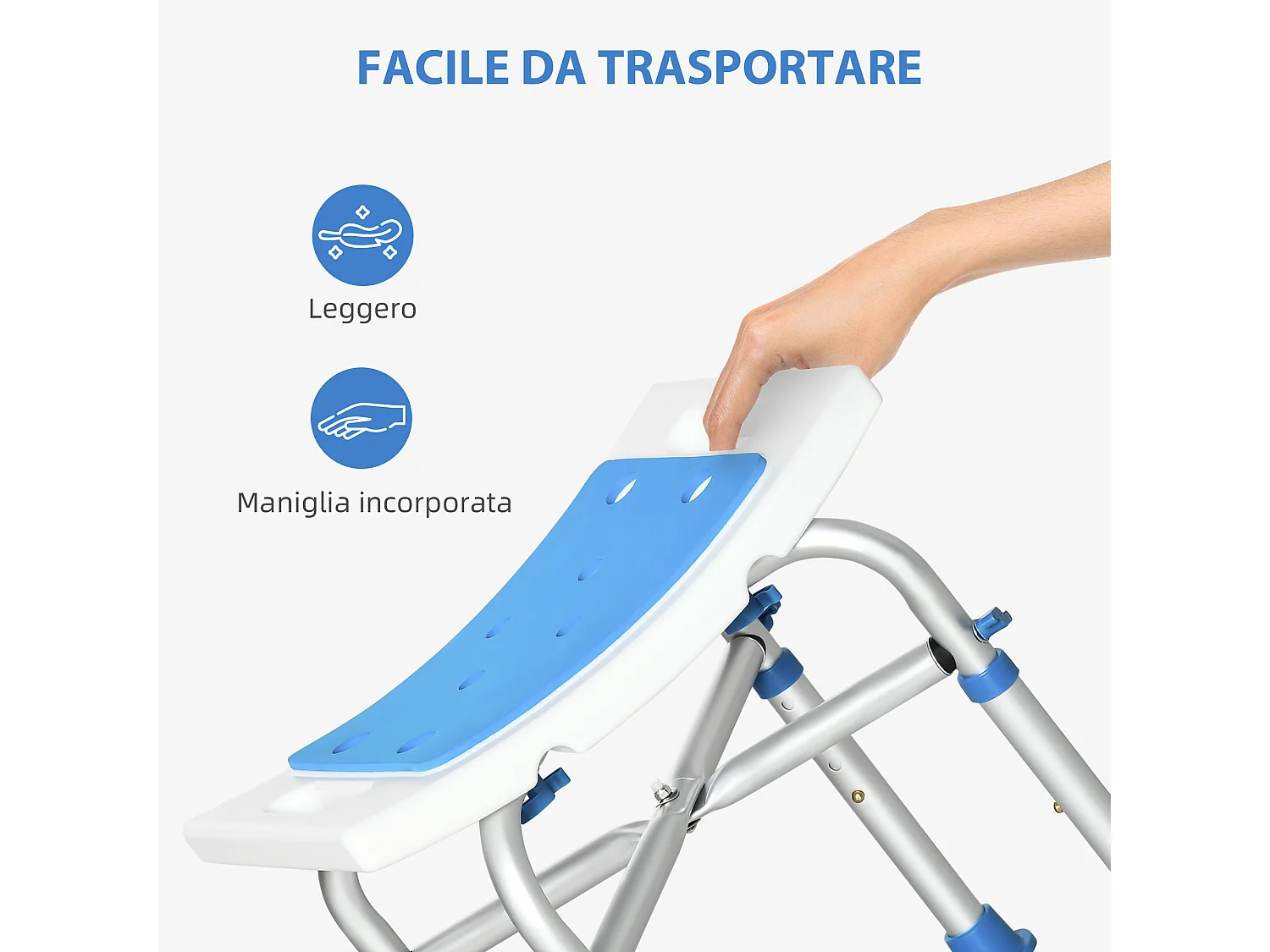 Sgabello per doccia con altezza regolabile in alluminio