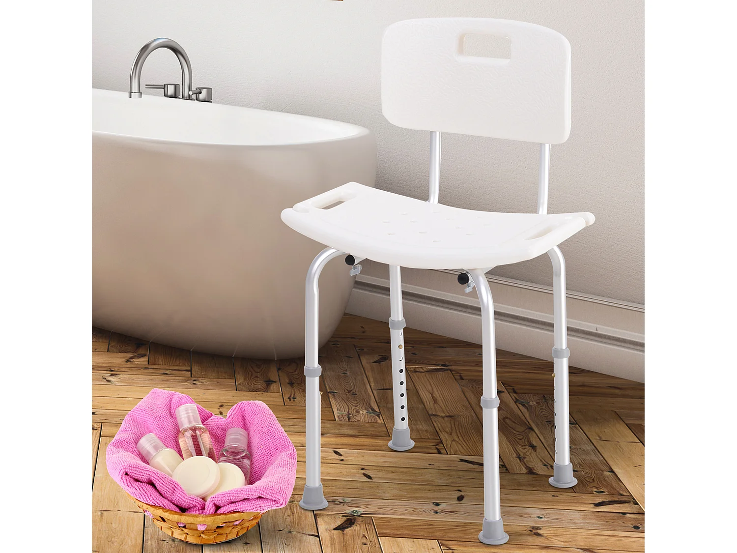 Sedia da doccia regolabile con schienale per anziani e disabili