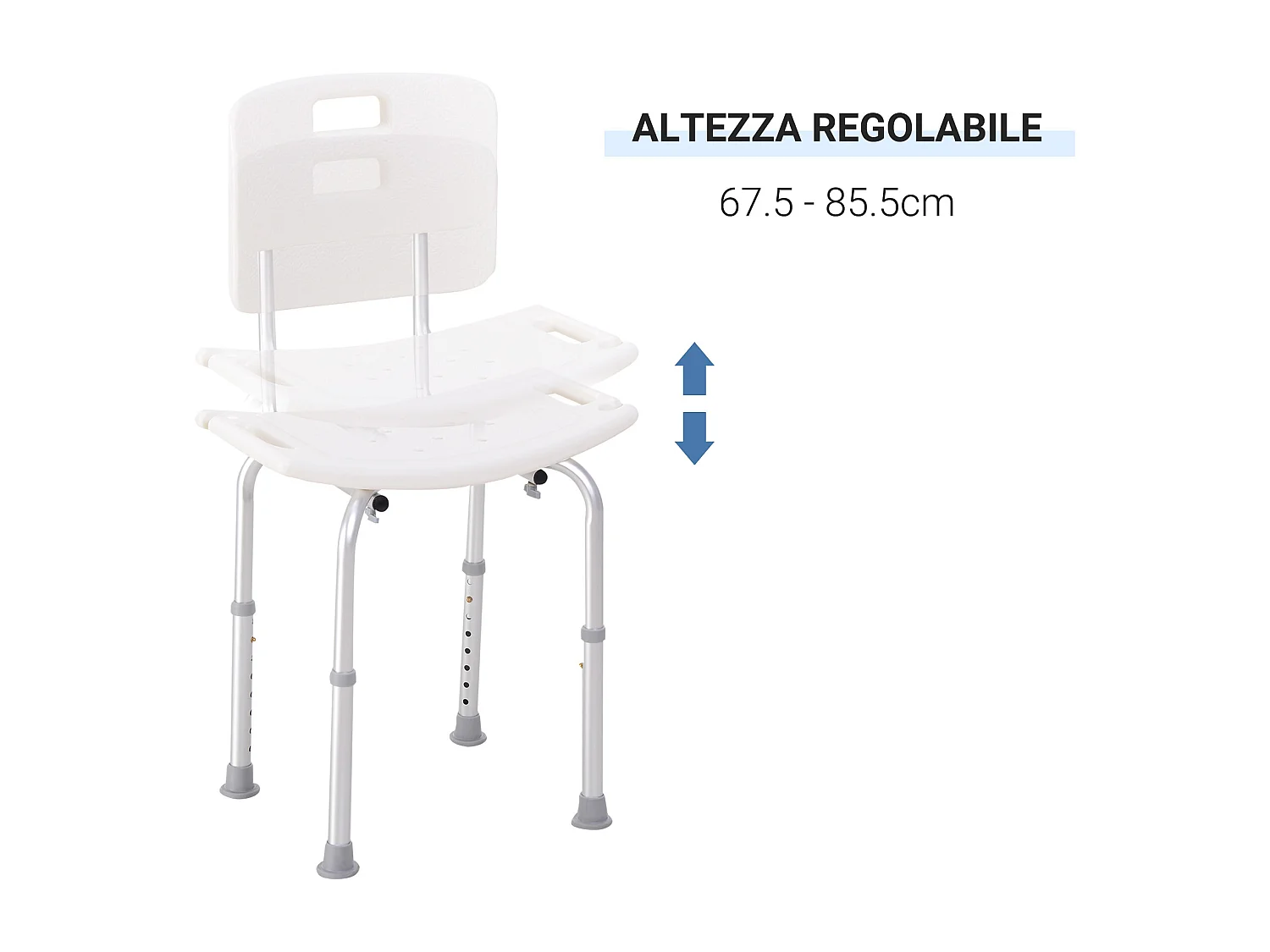 Sedia da doccia regolabile con schienale per anziani e disabili