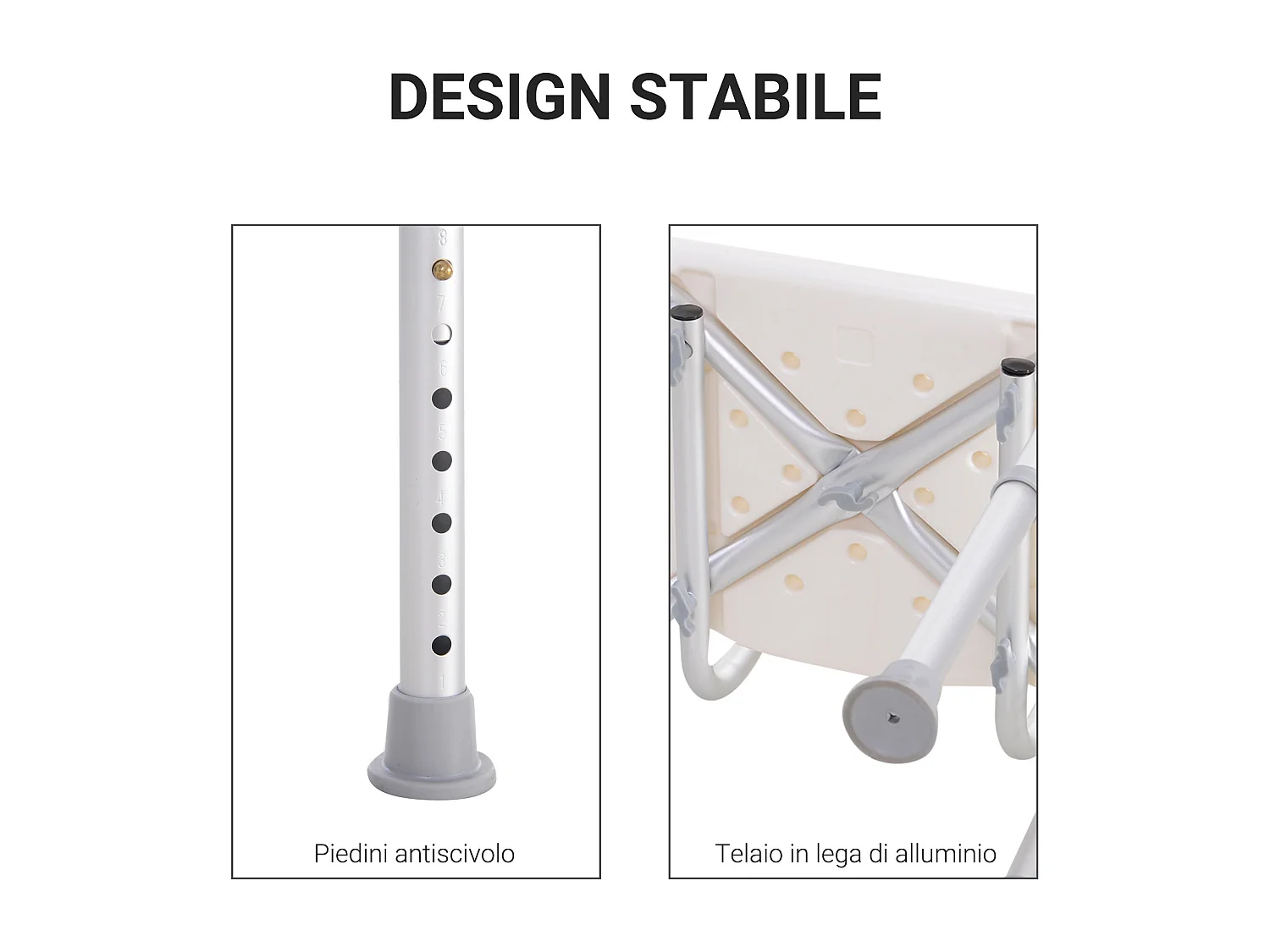 Sedia da doccia regolabile con schienale per anziani e disabili